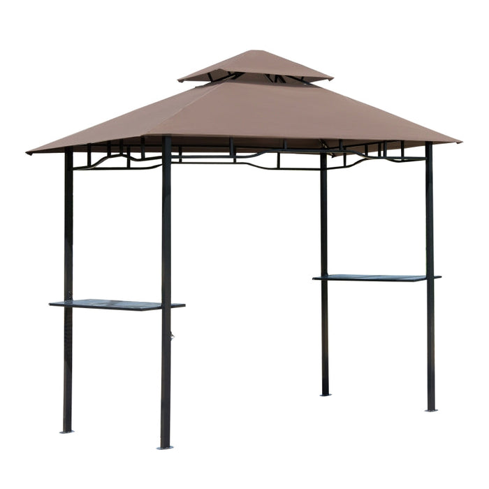 Grillpavillon Gartenzelt Grill Pavillon Balkonpavillon mit Ablagen Flammhemmendes Doppeldach Kaffeebraun, 245x148x252cm