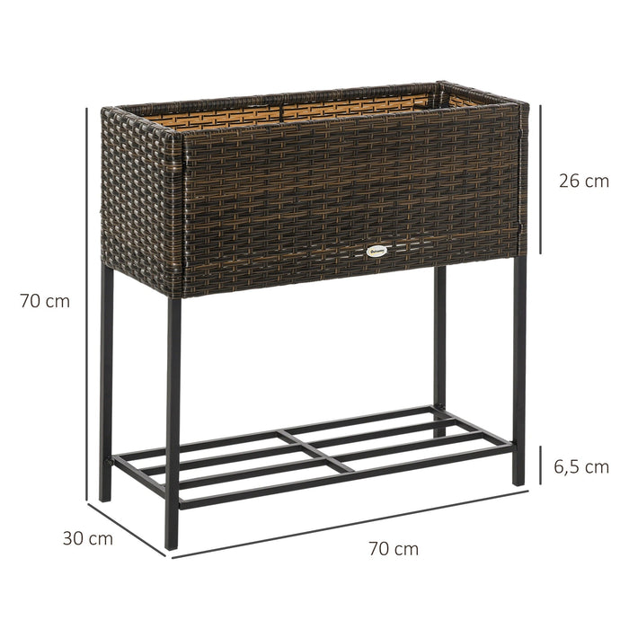 Poly Rattan Hochbeet Blumenkasten mit Füssen Blumentopf mit Ablage Braun, 70x30x70cm