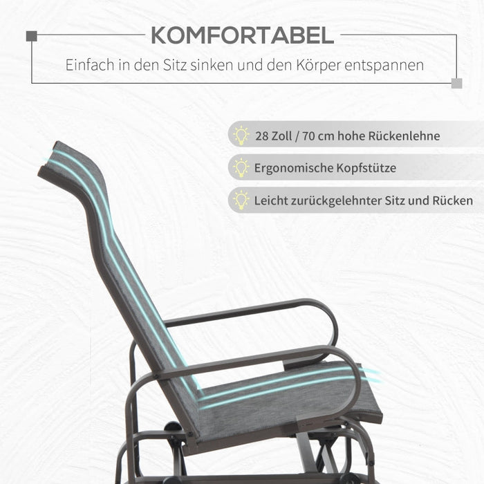 Schaukelstuhl Garten Gartenstuhl Relaxstuhl Gartenschaukel Garten Metall Schaukel Stuhl für Garten Terrasse Balkon Texteline Grau, 60x73x104cm