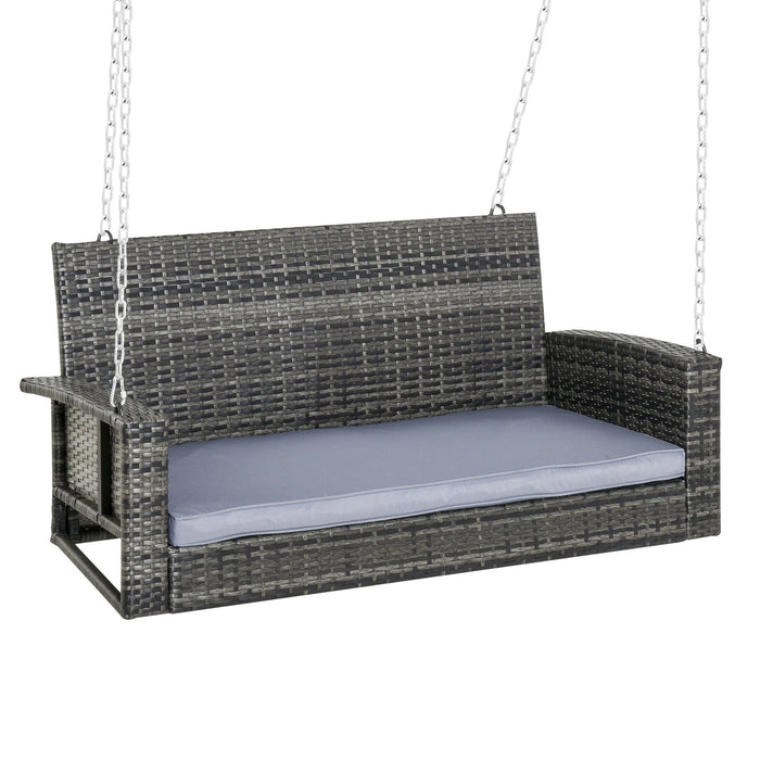 Hängebank 2-Sitzer Rattan Gartenschaukel mit Sitzkissen Hängeschaukel Hollywoodschaukel Schaukelbank Gartenbank Grau, 127x65x60cm