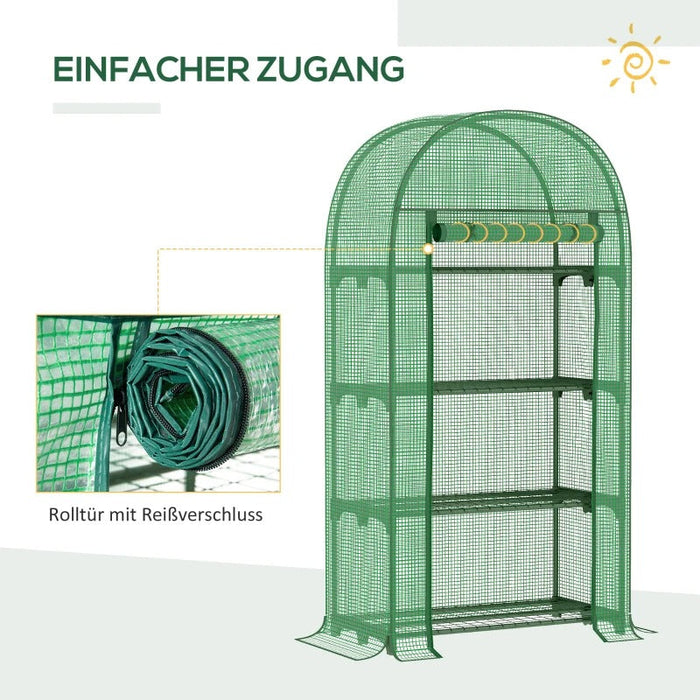 Foliengewächshaus Balkon mit 4 Ablagen Mini Gewächshaus Treibhaus Tomatenhaus Pflanzenhaus Frühbeet Metall Grün 80x49x160cm