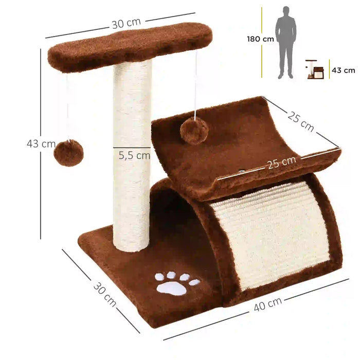 Chat grattant le post petit, pour les chats avec une balle de jeu marron 40x30x43cm