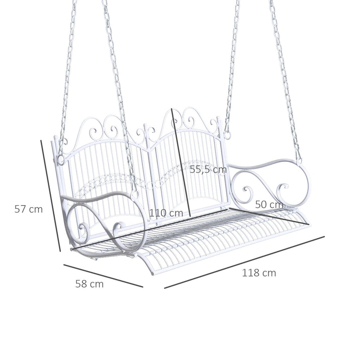 Hängebank Schaukel Bank Gartenschaukel mit Ketten, Metall, Weiß, 118x58x57cm