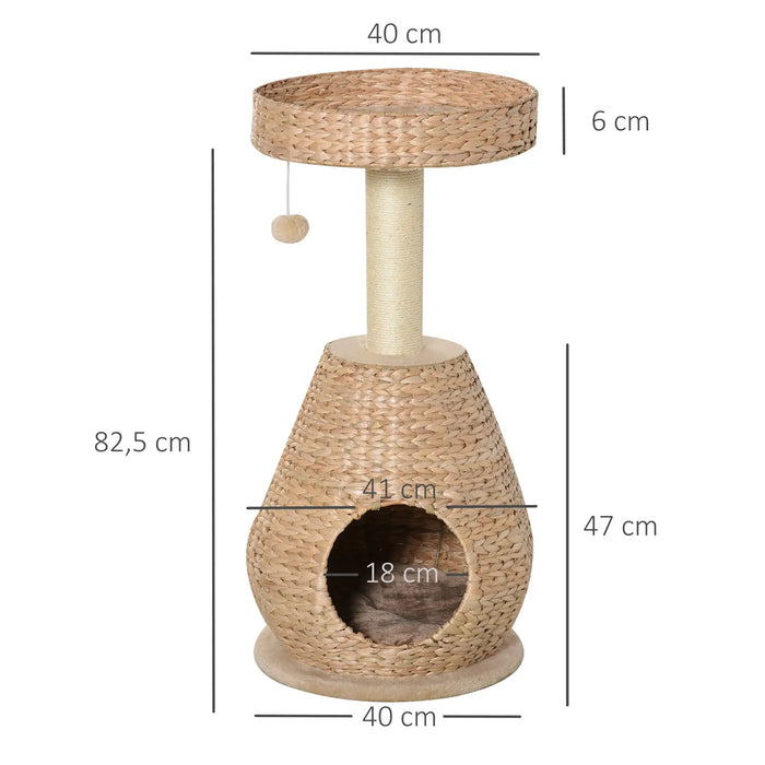 Scratching Post avec chat à balle creux jouet sisal moelleuse moelleuse, jaune, hauteur 82,5 cm