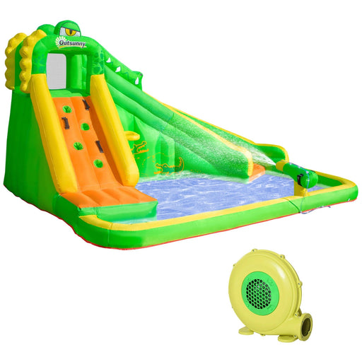 Aufblasbare Hüpfburg mit Gebläse Wasserrutsche Spielpool Aufblasbare Wasserspielcenter mit Rutsche Wasserpark aufblasbar Planschbecken ab 3 Jahre, 380x285x225cm