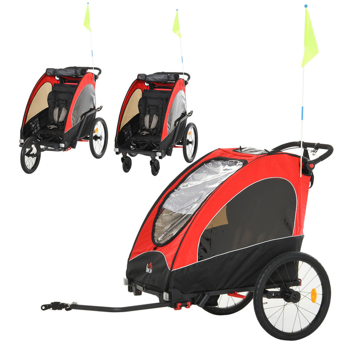 3 en 1 remorque de vélo de remorque pour 2 enfants avec drapeau, 150x85x107cm