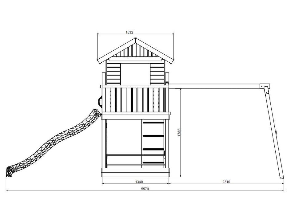Stelzenhaus 'SATURN' kesseldruckimprägniert inkl. Rutsche Rot, 558x301x280cm (BxTxH)