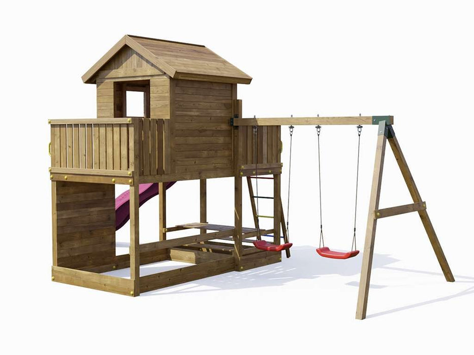 Palafitta 'SATURN' impregnata a pressione con scivolo rosa, 558x301x280cm (LxPxA)