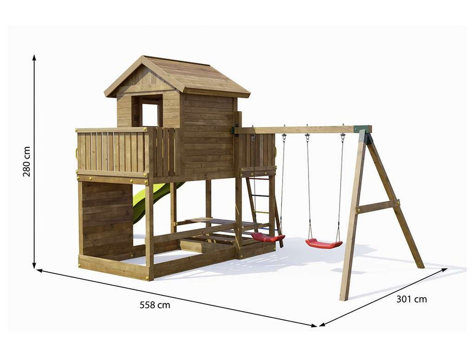 Palafitta 'SATURN' impregnata a pressione incl. scivolo giallo, 558x301x280 cm (LxPxA)