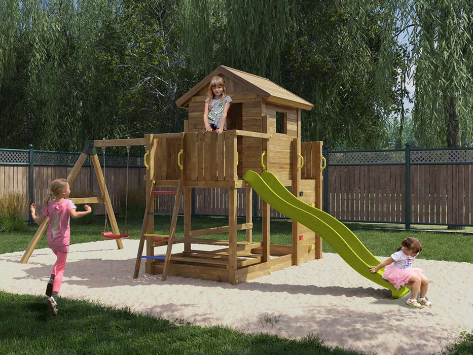 Palafitta 'SATURN' impregnata a pressione incl. scivolo giallo, 558x301x280 cm (LxPxA)