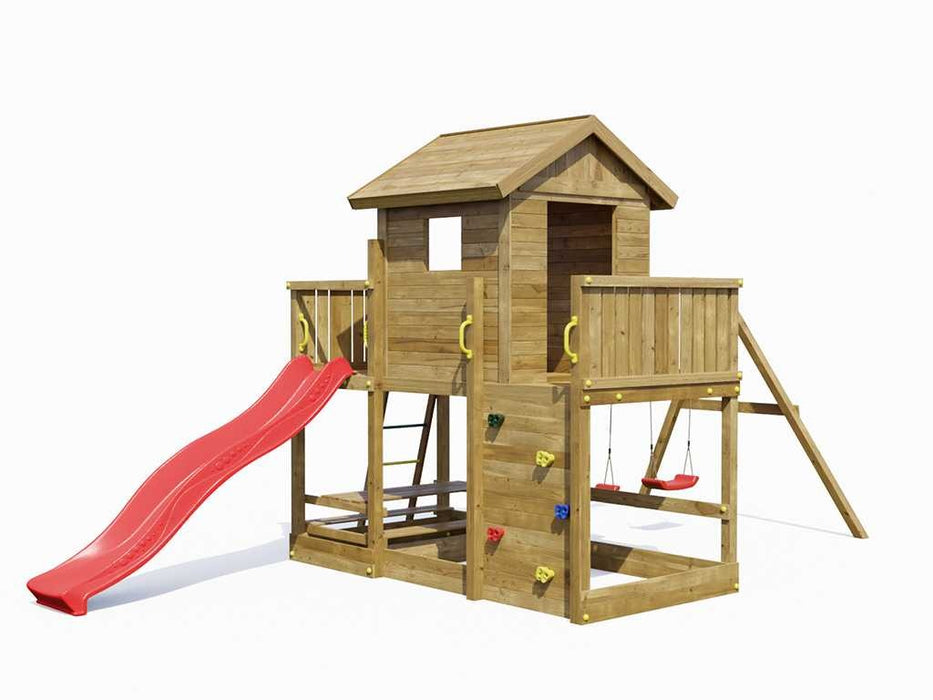 Stelzenhaus 'SATURN' kesseldruckimprägniert inkl. Rutsche Rot, 558x301x280cm (BxTxH)