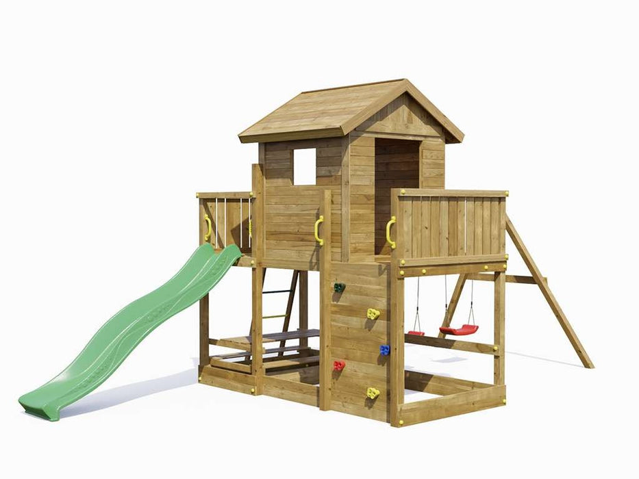 Palafitta 'SATURN' impregnata a pressione con scivolo verde, 558x301x280cm (LxPxA)