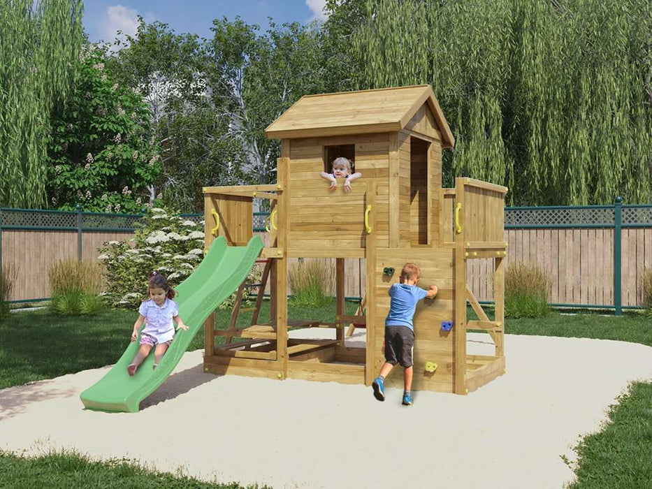 Palafitta 'SATURN' impregnata a pressione con scivolo verde, 558x301x280cm (LxPxA)