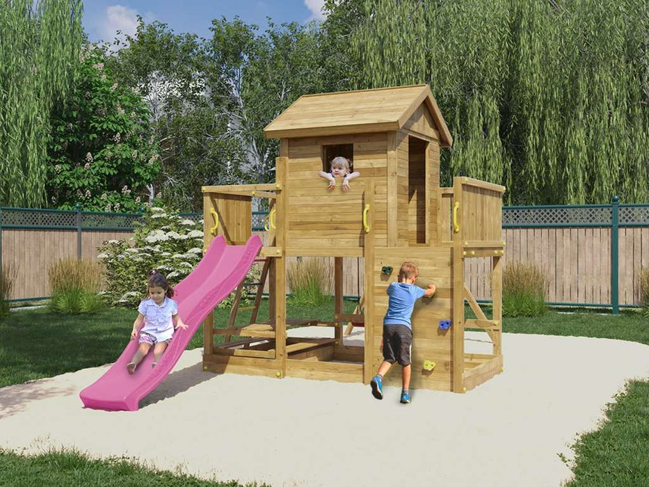 Palafitta 'SATURN' impregnata a pressione con scivolo rosa, 558x301x280cm (LxPxA)