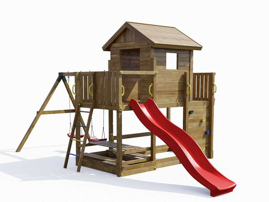 Stelzenhaus 'SATURN' kesseldruckimprägniert inkl. Rutsche Rot, 558x301x280cm (BxTxH)