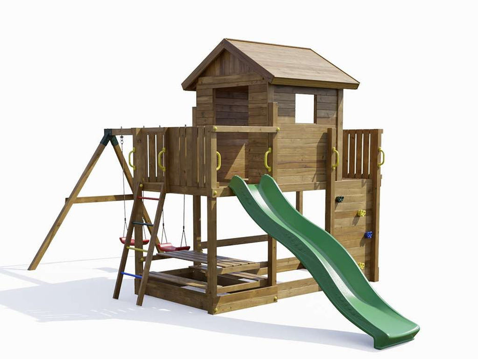 Palafitta 'SATURN' impregnata a pressione con scivolo verde, 558x301x280cm (LxPxA)