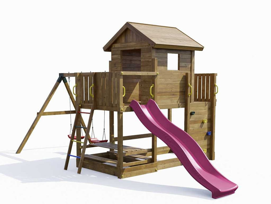 Palafitta 'SATURN' impregnata a pressione con scivolo rosa, 558x301x280cm (LxPxA)