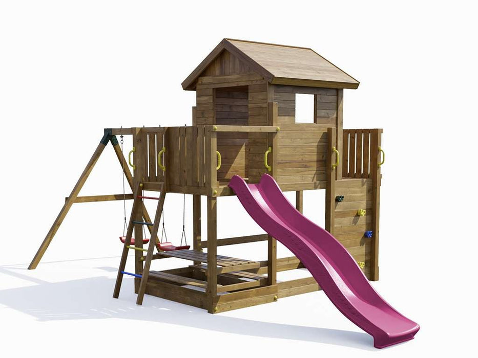 Palafitta 'SATURN' impregnata a pressione con scivolo rosa, 558x301x280cm (LxPxA)