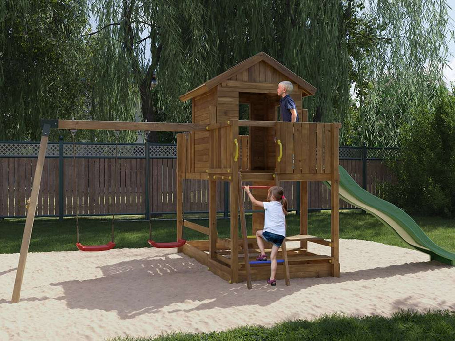 Palafitta 'SATURN' impregnata a pressione con scivolo verde, 558x301x280cm (LxPxA)