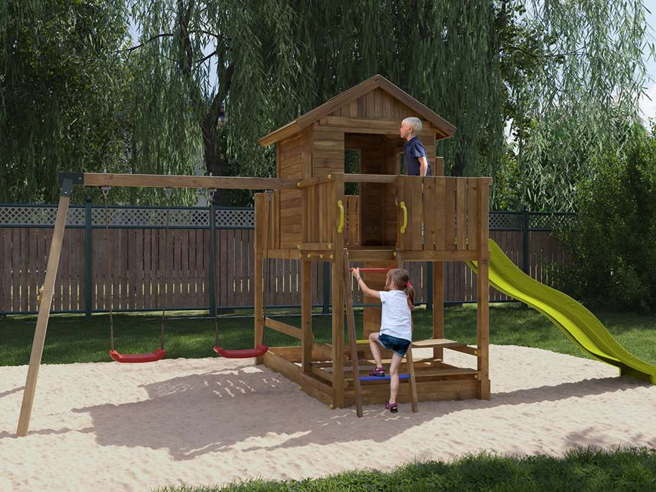 Palafitta 'SATURN' impregnata a pressione incl. scivolo giallo, 558x301x280 cm (LxPxA)