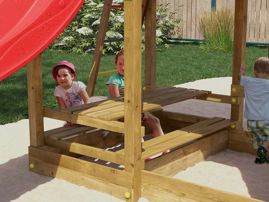 Stelzenhaus 'SATURN' kesseldruckimprägniert inkl. Rutsche Rot, 558x301x280cm (BxTxH)