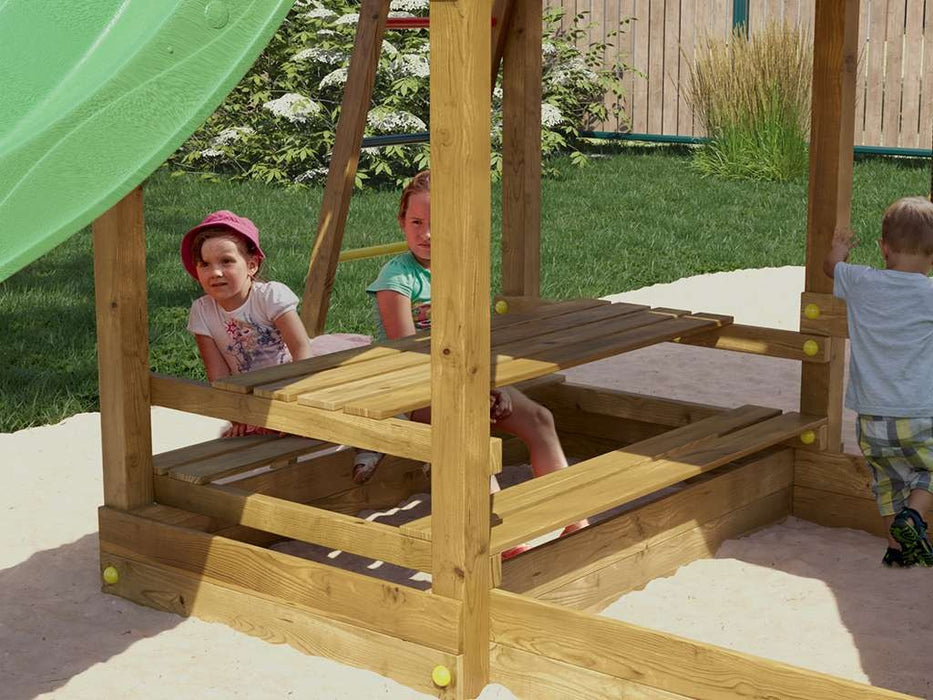 Palafitta 'SATURN' impregnata a pressione con scivolo verde, 558x301x280cm (LxPxA)