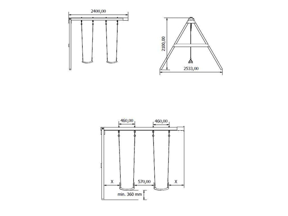 Stelzenhaus 'Big XL', y compris le double swing et le gris de diapositives, 528.5x292.7x322.7 cm (bxtxh)