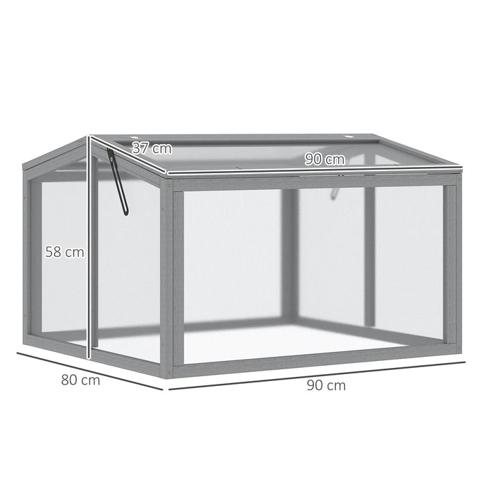 Frühbeet Treibhaus Gewächshaus Frühbeetkasten Pflanzenbeet mit Abdeckung aus Holz und Polycarbonat wetterfest Hellgrau, 90x80x58cm