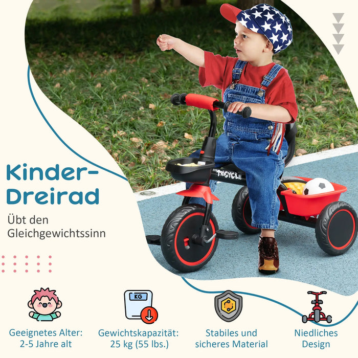 Tricycle pour enfants avec ceinture pelvienne et 2 paniers Siège réglable en hauteur pendant 2-5 ans