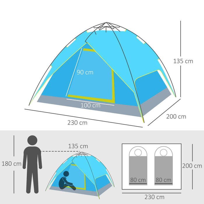 Campingzelt Sekundenzelt Pop Up Zelt Automatisch 3-4 Personen Blau + Gelb, 230x200x135cm