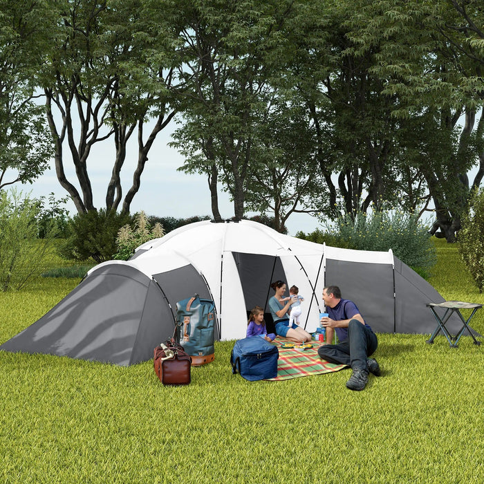 Campingzelt für 6-9 Personen 4 Räume mit Vorzelt wasserdicht Grau, 615x615x225cm