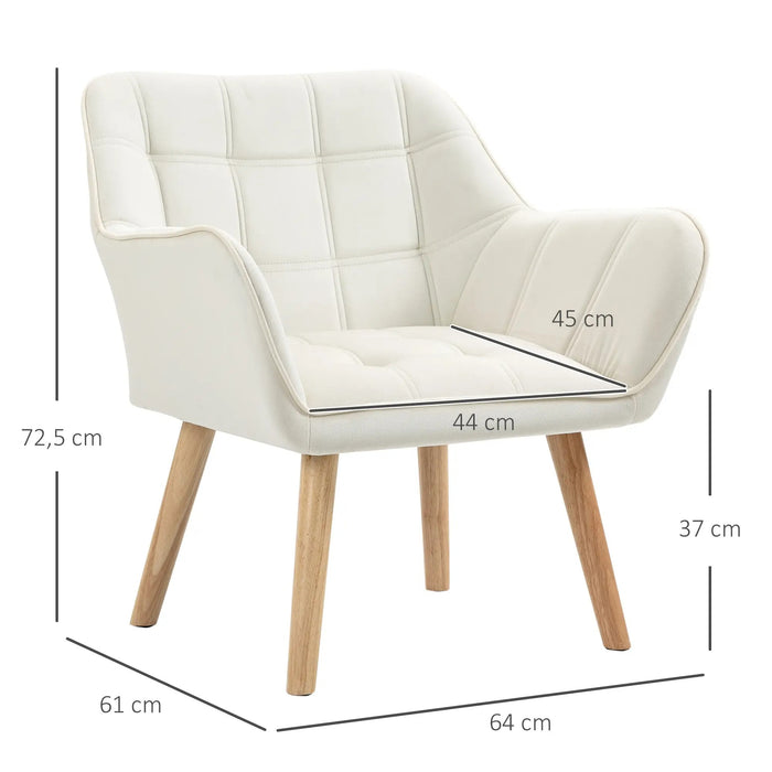 Fauteuil d'ameublement, fauteuil accent, conception de scandi, jusqu'à 120 kg, pattes en bois en caoutchouc, crème