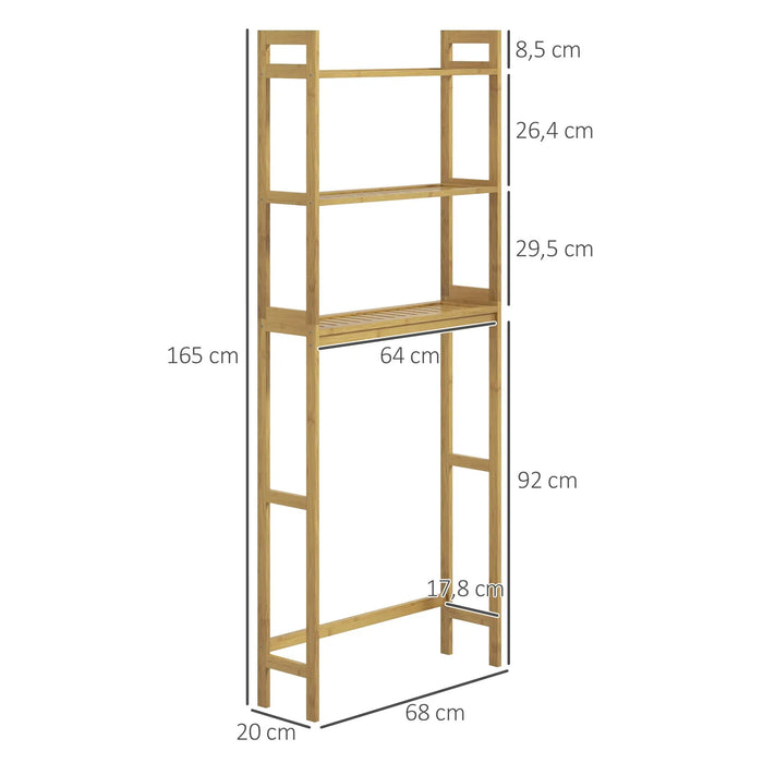 Scaffale per bagno scaffale da bagno su ripiani igienici, 3 ripiani, resistenti all'acqua, 68x20x165 cm, natura