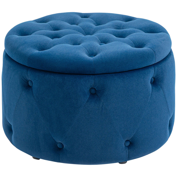 Hocker mit Stauraum Steppdesign mit Knöpfen Samtoptik Blau, 60x60x40cm