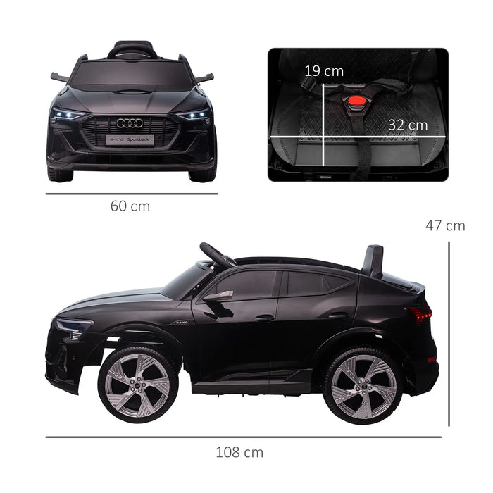 Elektro Children's Car 12V Audi E-tron avec télécommande, ceinture de sécurité, musique (MP3 / USB / TF), pour les enfants 3-5 ans, 3-5 km / h, noir