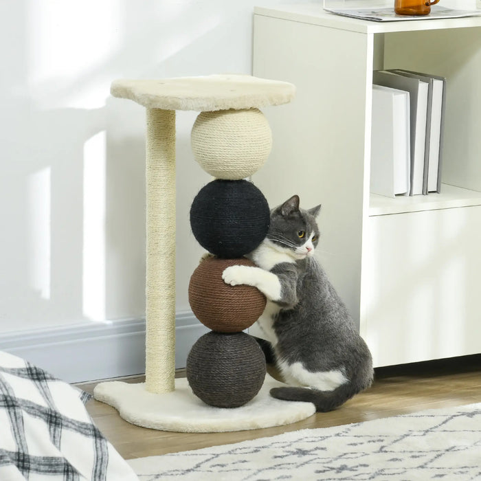 Cat Scratching Post, plate-forme, avec 2 poteaux de sisal et 4 balles Sisal, jouets, 38x38x64cm