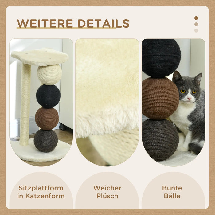 Cat Scratching Post, plate-forme, avec 2 poteaux de sisal et 4 balles Sisal, jouets, 38x38x64cm