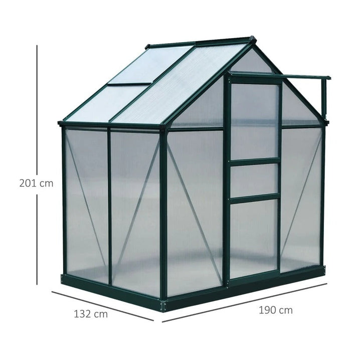 Gewächshaus mit Dachfenster Aluminium Treibhaus 190cmx132cmx201cm, Grün+Transparent