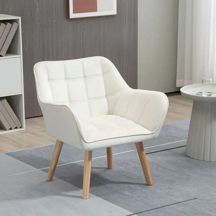 Fauteuil d'ameublement, fauteuil accent, conception de scandi, jusqu'à 120 kg, pattes en bois en caoutchouc, crème