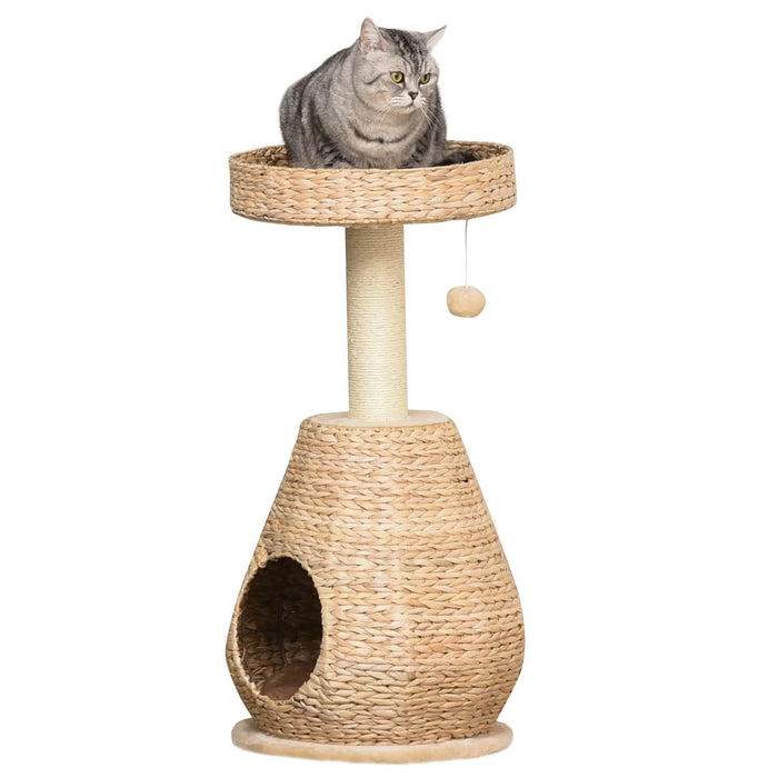 Scratching Post avec chat à balle creux jouet sisal moelleuse moelleuse, jaune, hauteur 82,5 cm