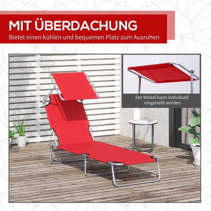 Sonnenliege Gartenliege Wellnessliege Strandliege klappbar mit Sonnenschutz Rot, 187x58x36cm