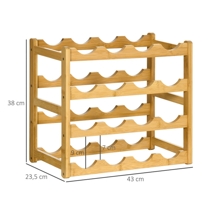 Wine shelf made of bamboo for 16 wine bottles, 4 shelves, 43x23.5x38cm nature