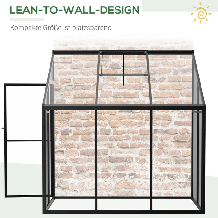 Gewächshaus 182x122cm Beistell Gartenhaus mit Verstellbares Dach Verschließbare Treibhaus Tür Aluminiumlegierung Polystyrolplatte Transparent Schwarz