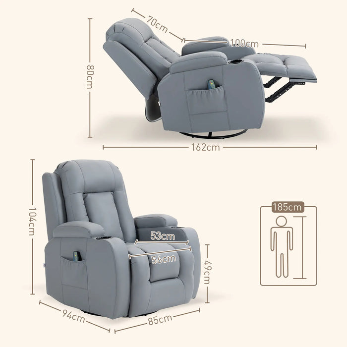 Chaise de massage avec rocker, fonction allongée et chaleur, minuterie, 5 modes, rotatif, gris clair