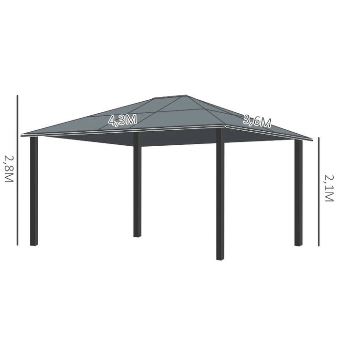 Hardtop-Gartenpavillon 4,2x3,6m, Vorhänge mit Fliegennetz, Alugestell, Braun+Creme