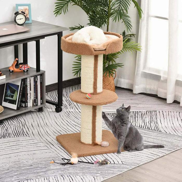 Post di graffi di gatti, game albero con piattaforma sisal lussureggiante marrone chiaro 45x45x91cm