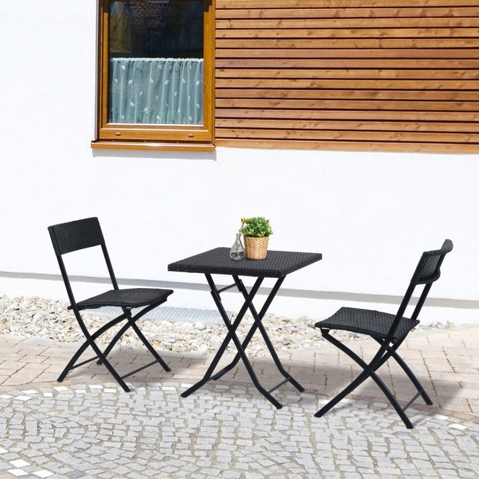 Polyrattan Bistroset für 2 Personen Sitzgruppe Rattan Gartenmöbel Set Garnitur Schwarz