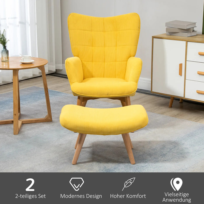 Armchair Ackent en ski Oursign, avec des ottomans, un ensemble de fauteuils, du bois de hêtre, un look de cordon, jaune