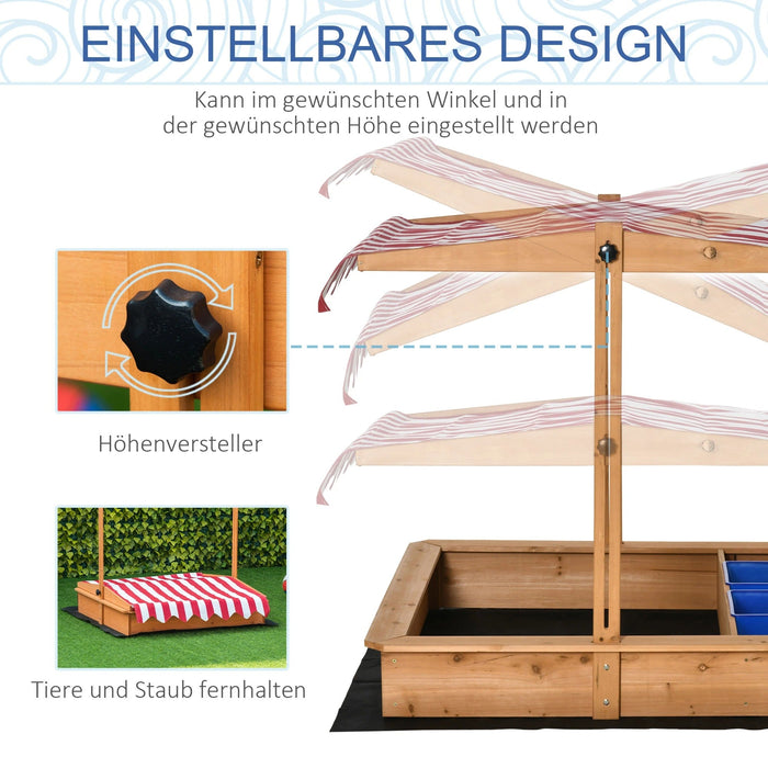 Sandkasten Sandkiste Holz Bodenloses Design Matsch-Bereich für Kinder 3-7 Jahre Sandkasten mit Abdeckung Dach für Garten Terrasse Strand Outdoor Gelb, 107,5x107,5x110cm