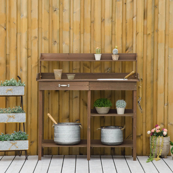 Pflanztisch Gärtnertisch Blumentisch mit Wanne Garten Tannenholz Braun, 117x45x121cm